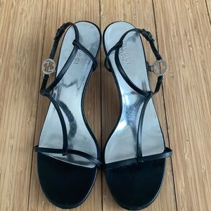 Gucci black sandal sling back kitten heel